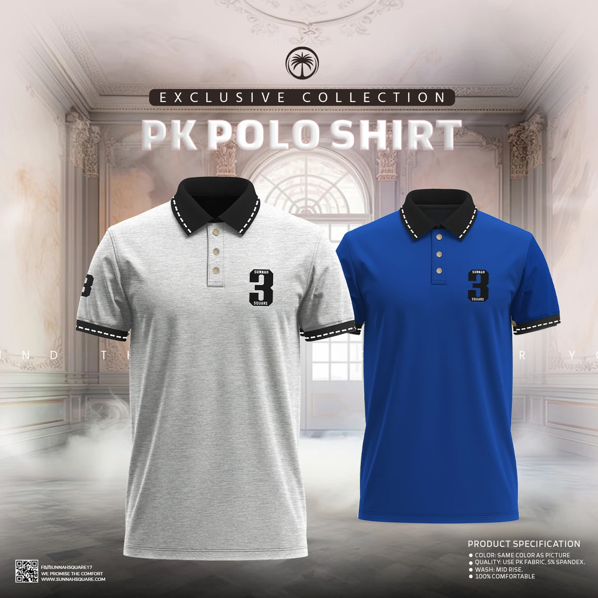 2pcs Classic PK Polo Combo - Ash & Blue