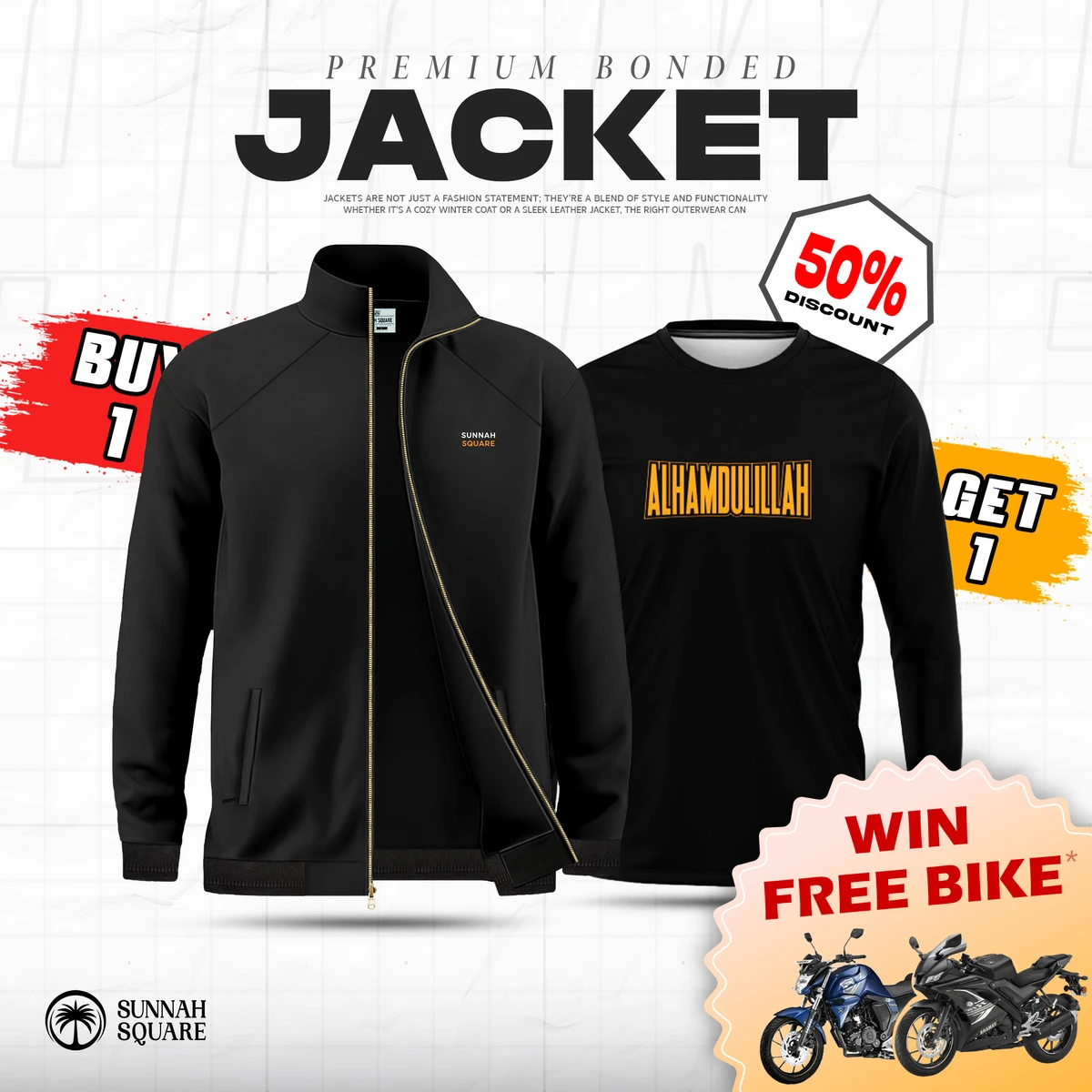 Men's Premium Jacket (Black) with free T-Shirt