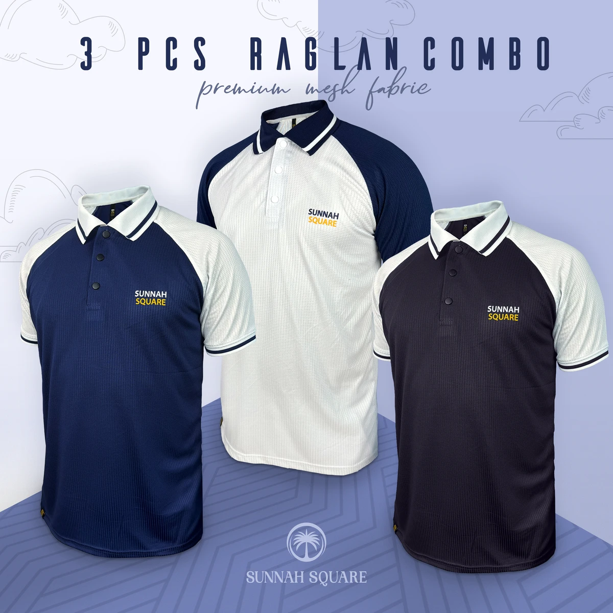 Premium Men's Raglan Polo Shirt 3 Pec Combo