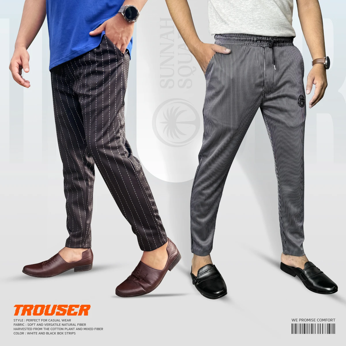 2Pcs Trouser Combo – Midrise Stripe & Super-fine Stripe Trouser