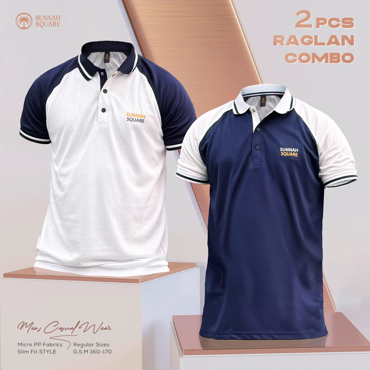 Offer 2 Pcs Raglan Polo Combo – Set 2 (Navy & White)