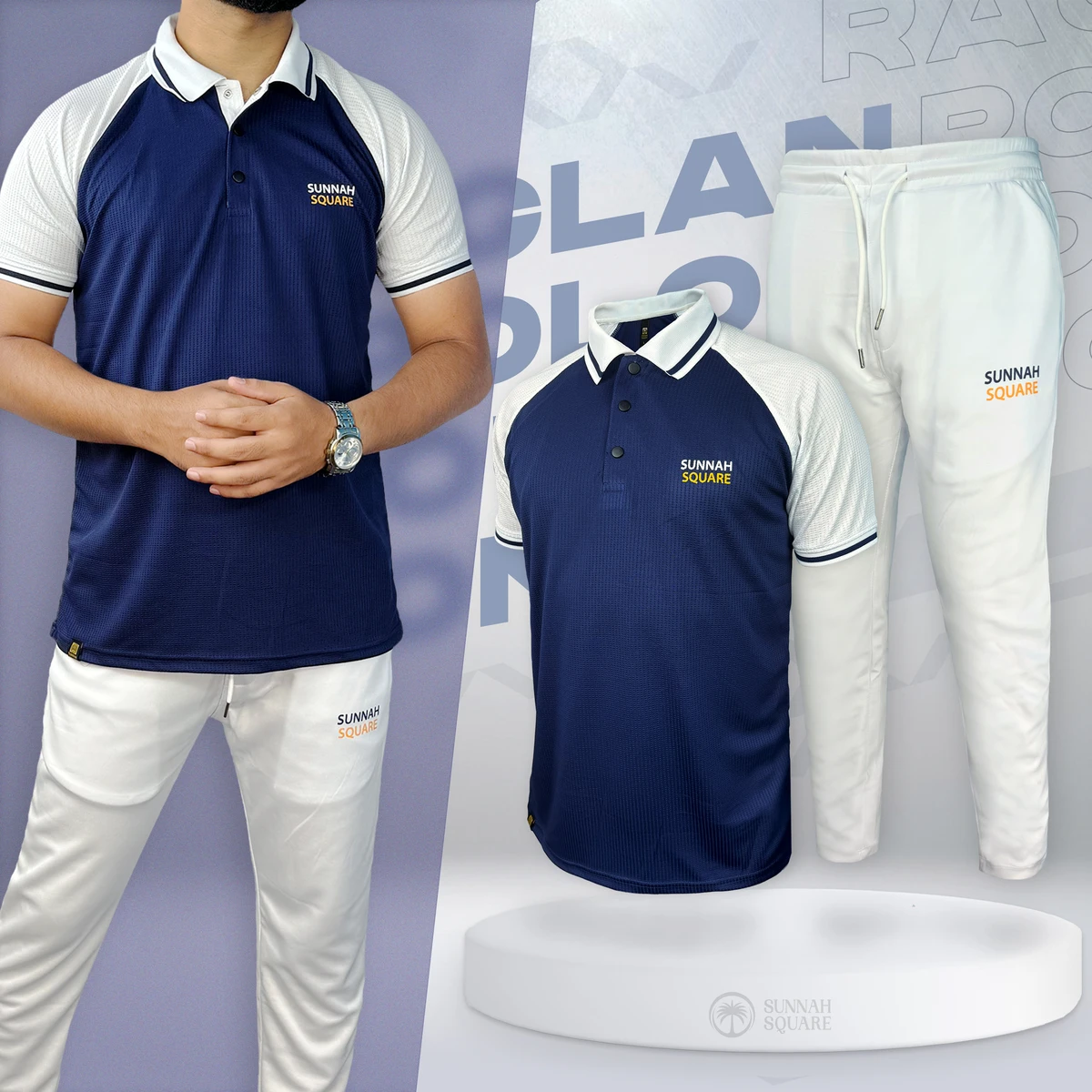 Premium Men’s Regular Fit Raglan Polo Shirt + Trouser Combo