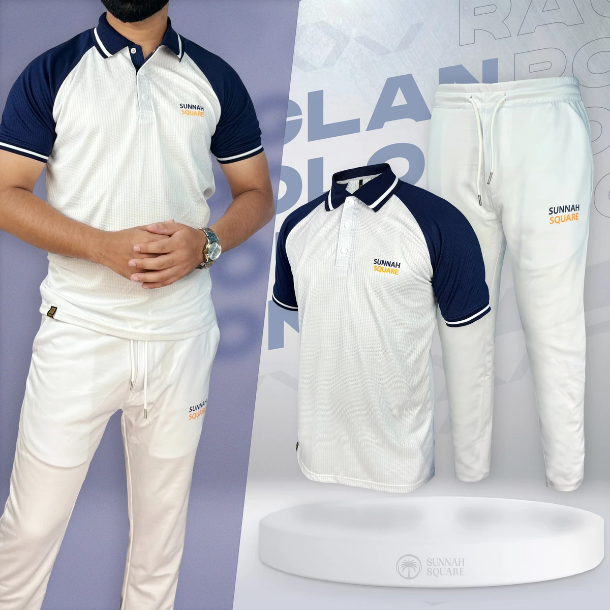 Premium Men’s Regular Fit Raglan Polo Shirt + Trouser Combo