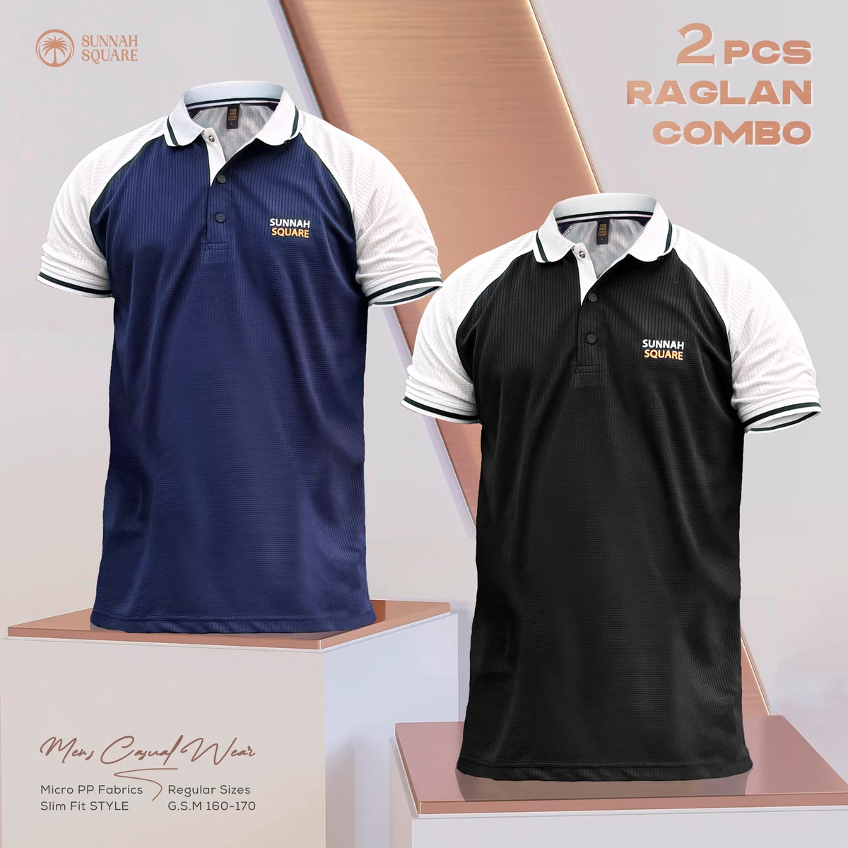 Offer 2 Pcs Raglan Polo Combo – Set 3 (Black & Navy)