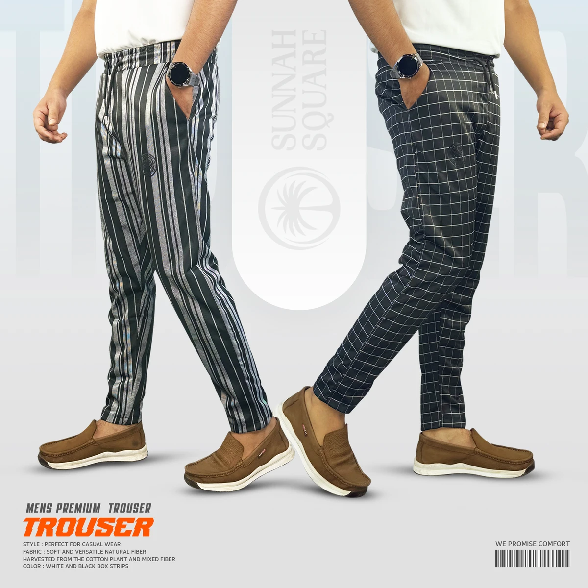 2Pcs Trouser Combo – Multi Stripe & Checkerd Stripe Trouser